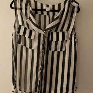 Sheer black and white striped tank top